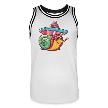Sombrero drôle d’escargot - Maillot de basket Homme - blanc/noir - Devant - AI Model Male 185 dark (185cm)