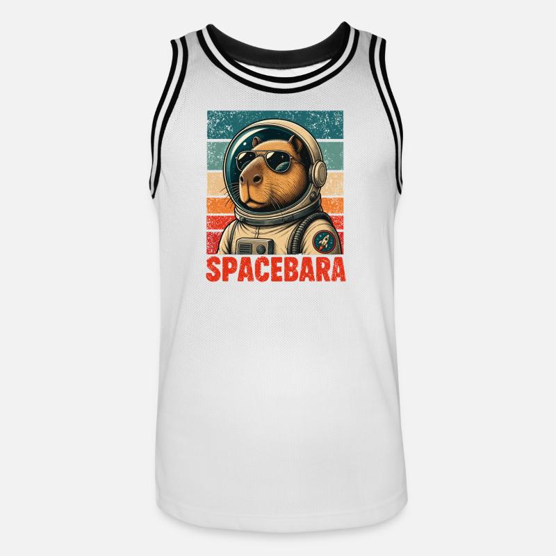 Spacebara Capybara Astronaut Space Retro - Maillot de basket Homme - blanc/noir