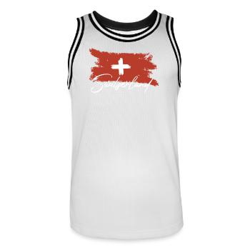 Schweiz Fahne - Männer Basketball-Trikot - Weiß/Schwarz - Vorne - AI Model Male 185 dark (185cm)