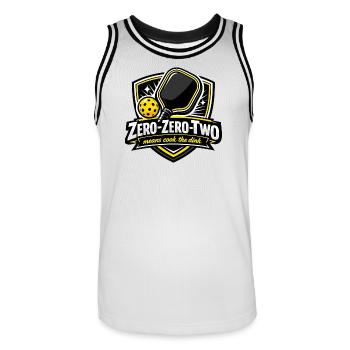 Zero-Zero-Two Ping-Pong Victory Design - Men's Basketball Jersey - white/black - Front - AI Model Male 185 dark (185cm)