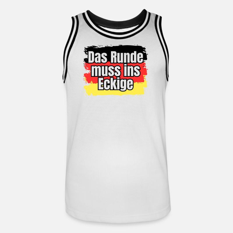 Das Runde muss ins Eckige - Spruch - Männer Basketball-Trikot - Weiß/Schwarz