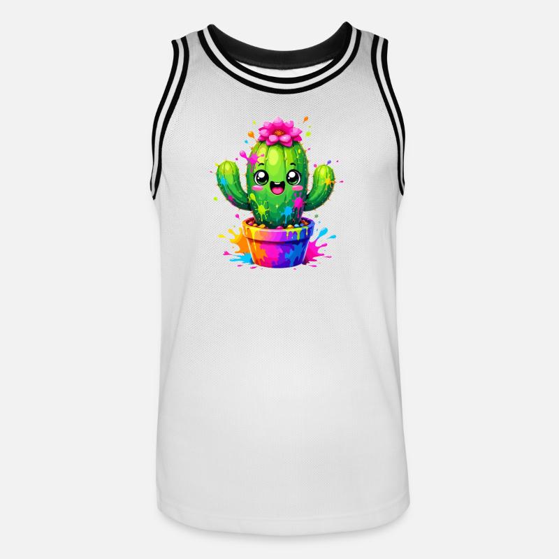 Cactus Joyeuses Fleurs Éclaboussurées - Maillot de basket Homme - blanc/noir