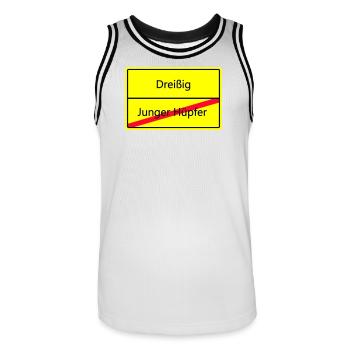 Warnschild Humor: Junger Hüpfler - Männer Basketball-Trikot - Weiß/Schwarz - Vorne - AI Model Male 185 dark (185cm)