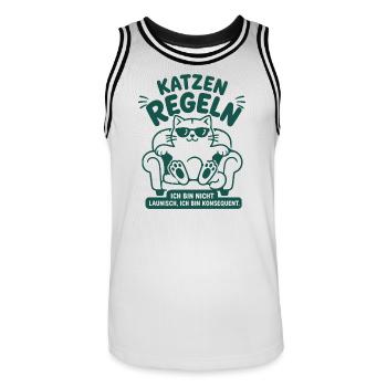 Katzen regeln konsequent Humor - Männer Basketball-Trikot - Weiß/Schwarz - Vorne - AI Model Male 185 dark (185cm)