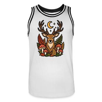 Deer under the moon and fall foliage - Men's Basketball Jersey - white/black - Front - AI Model Male 185 dark (185cm)
