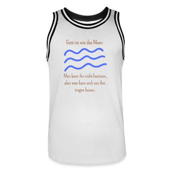 Gott ist wie das Meer, man kann ihn nicht besitzen - Männer Basketball-Trikot - Weiß/Schwarz - Vorne - AI Model Male 185 dark (185cm)