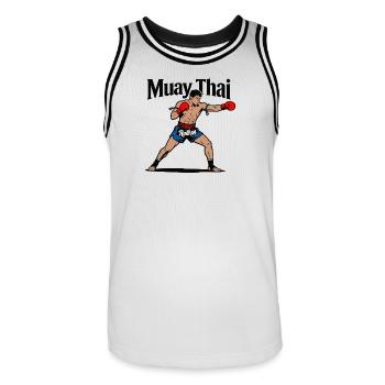 Muay Thai Kickboxen - Männer Basketball-Trikot - Weiß/Schwarz - Vorne - AI Model Male 185 dark (185cm)