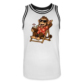 Monkey on the beach in Hawaiian look - Men's Basketball Jersey - white/black - Front - AI Model Male 185 dark (185cm)