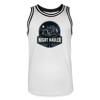 NIGHT HAULER Fernfahrer Nachtfahrt - Männer Basketball-Trikot - Weiß/Schwarz - Vorne - AI Model Male 185 dark (185cm)