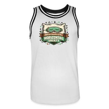 Official member of the Horizontal Society - Men's Basketball Jersey - white/black - Front - AI Model Male 185 dark (185cm)
