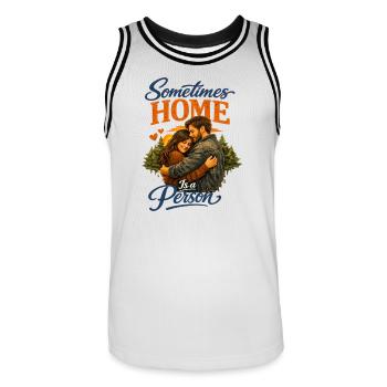 Sometimes Home Is a Person Heartfelt Romantic Conn - Men's Basketball Jersey - white/black - Front - AI Model Male 185 dark (185cm)