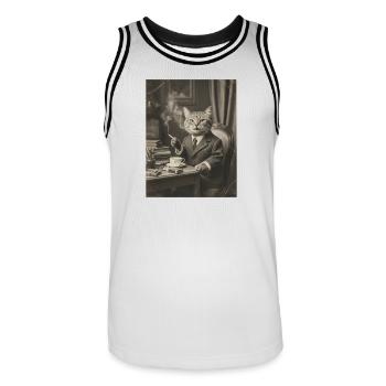 Katze - Männer Basketball-Trikot - Weiß/Schwarz - Vorne - AI Model Male 185 dark (185cm)