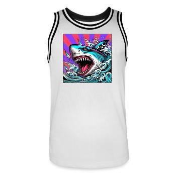 Requin - Maillot de basket Homme - blanc/noir - Devant - AI Model Male 185 dark (185cm)