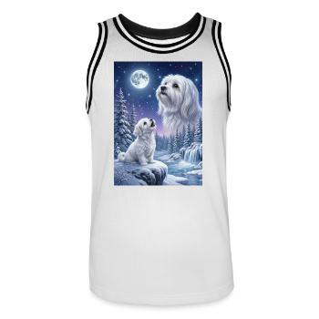 Howling to the Moon Meme Hund Malteser - Männer Basketball-Trikot - Weiß/Schwarz - Vorne - AI Model Male 185 dark (185cm)