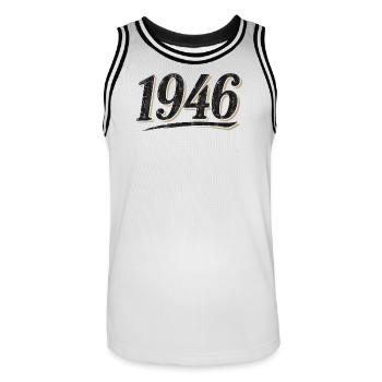 Année de naissance sport 1946 - Maillot de basket Homme - blanc/noir - Devant - AI Model Male 185 dark (185cm)