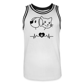 Dog Cat Heartbeat SVG | Hund Katze Herzschlag  - Männer Basketball-Trikot - Weiß/Schwarz - Vorne - AI Model Male 185 dark (185cm)