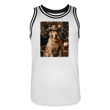 Chien Cowboy Bar à cigares Golden Retriever - Maillot de basket Homme - blanc/noir - Devant - AI Model Male 185 dark (185cm)