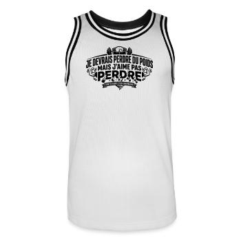 JE_DEVRAIS_PERDRE_DU_POIDS_MAIS_J-AIME_PAS_PERD - Maillot de basket Homme - blanc/noir - Devant - AI Model Male 185 dark (185cm)