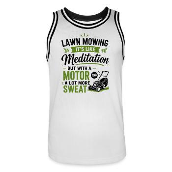 Landscaping Gift for Lawn Mowing Lover - Men's Basketball Jersey - white/black - Front - AI Model Male 185 dark (185cm)