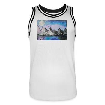 Moonlit night at the quiet lake - Men's Basketball Jersey - white/black - Front - AI Model Male 185 dark (185cm)