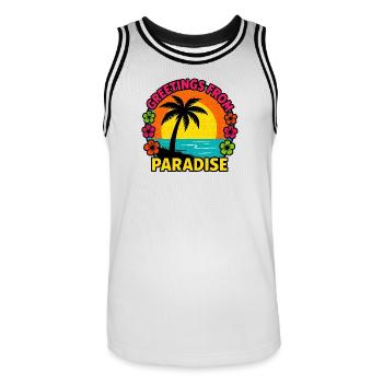 Salutations du Paradis - Maillot de basket Homme - blanc/noir - Devant - AI Model Male 185 dark (185cm)