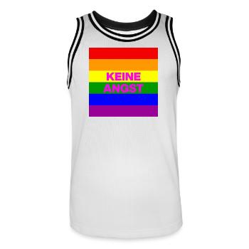 KEINE ANGST VOR FASCHISTEN, NO NZS, NIE WIEDER - Männer Basketball-Trikot - Weiß/Schwarz - Vorne - AI Model Male 185 dark (185cm)
