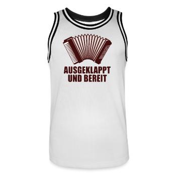 Akkordeon - Ausgeklappt und bereit - Männer Basketball-Trikot - Weiß/Schwarz - Vorne - AI Model Male 185 dark (185cm)