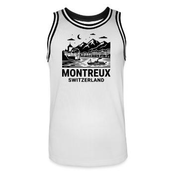 Montreaux, Switzerland - Men's Basketball Jersey - white/black - Front - AI Model Male 185 dark (185cm)