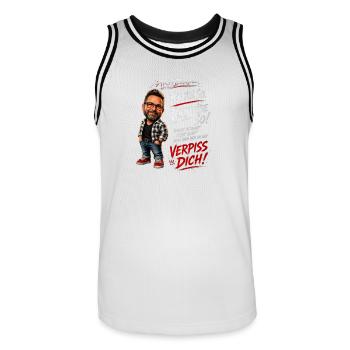 Lustiger Männerspruch – Ich bin so. Ich bleib so. - Männer Basketball-Trikot - Weiß/Schwarz - Vorne - AI Model Male 185 dark (185cm)