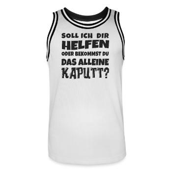 Soll ich dir helfen? Humor Spruch - Männer Basketball-Trikot - Weiß/Schwarz - Vorne - AI Model Male 185 dark (185cm)