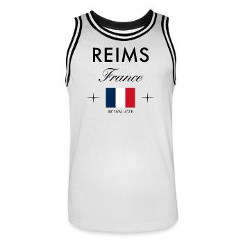 Reims Frankreich Koordinaten Reise Souvenir - Männer Basketball-Trikot - Weiß/Schwarz - Vorne - AI Model Male 185 dark (185cm)