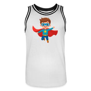 Comic Junge als Superheld – Heldenhaftes Design - Männer Basketball-Trikot - Weiß/Schwarz - Vorne - AI Model Male 185 dark (185cm)