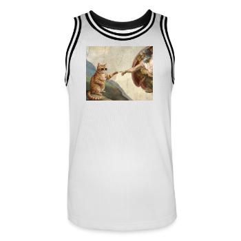 Chat gifle la main de Dieu Mème des chats drôles - Maillot de basket Homme - blanc/noir - Devant - AI Model Male 185 dark (185cm)