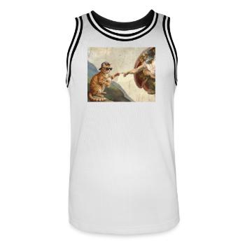Chat gifle la main de Dieu Mème des chats drôles - Maillot de basket Homme - blanc/noir - Devant - AI Model Male 185 dark (185cm)