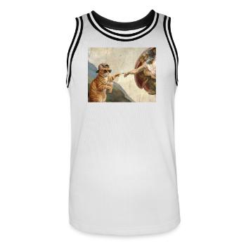 Cat Slaps God's Hand Funny Cats Meme - Men's Basketball Jersey - white/black - Front - AI Model Male 185 dark (185cm)