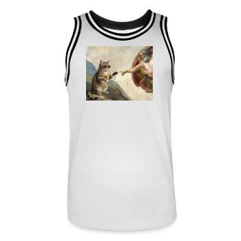 Cat Slaps God's Hand Funny Cats Meme - Men's Basketball Jersey - white/black - Front - AI Model Male 185 dark (185cm)
