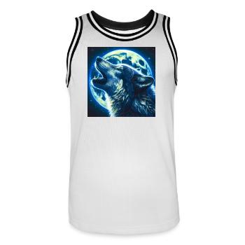 Wolf howls at the Full Moon - Men's Basketball Jersey - white/black - Front - AI Model Male 185 dark (185cm)