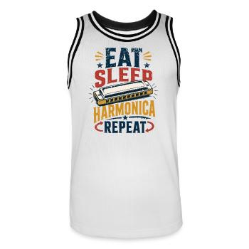 Instrument Harmonica Repeat-Music Harmonica - Men's Basketball Jersey - white/black - Front - AI Model Male 185 dark (185cm)
