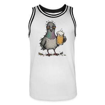 Pigeon de bière, amateur de bière, buveur de bière, - Maillot de basket Homme - blanc/noir - Devant - AI Model Male 185 dark (185cm)