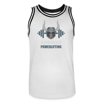 Barbarian Warrior Powerlifting Workout - Men's Basketball Jersey - white/black - Front - AI Model Male 185 dark (185cm)