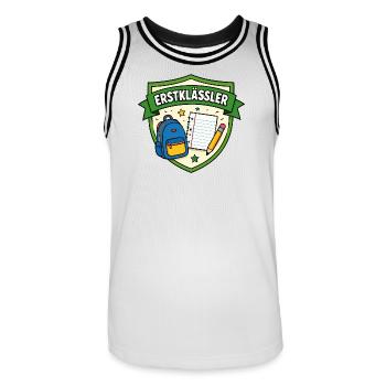 Erstklässler Schulstart Shield - Männer Basketball-Trikot - Weiß/Schwarz - Vorne - AI Model Male 185 dark (185cm)