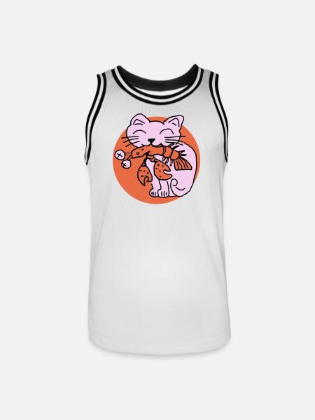 Cat eats cancer - Men's Basketball Jersey - white/black