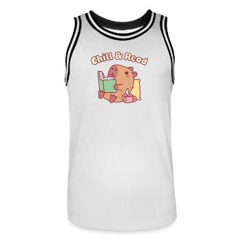 Süßes Capybara liest ein Buch – Entspann dich und lies - Männer Basketball-Trikot - Weiß/Schwarz - Vorne - AI Model Male 185 dark (185cm)