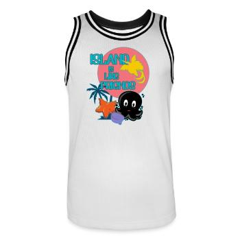 L’île avec des amis - Maillot de basket Homme - blanc/noir - Devant - AI Model Male 185 dark (185cm)