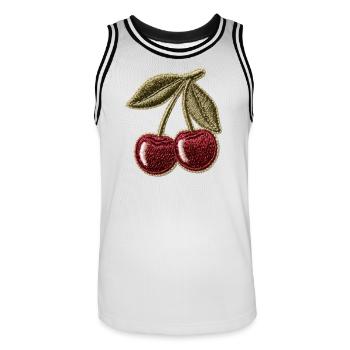 Motif d’écusson brodeur de cerises - Maillot de basket Homme - blanc/noir - Devant - AI Model Male 185 dark (185cm)