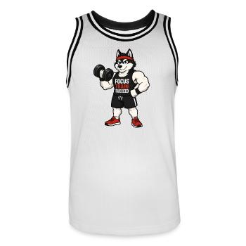 FOCUS, TRAIN, SUCCEED - Männer Basketball-Trikot - Weiß/Schwarz - Vorne - AI Model Male 185 dark (185cm)