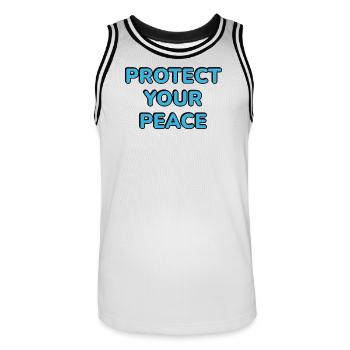 Protégez votre paix - Maillot de basket Homme - blanc/noir - Devant - AI Model Male 185 dark (185cm)