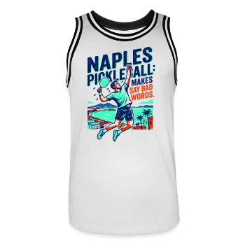 Naples Pickleball Makes Say Bad Words - Men's Basketball Jersey - white/black - Front - AI Model Male 185 dark (185cm)