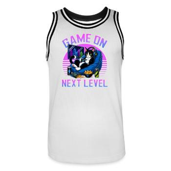 Gamer Gaming Cat Video Game - Männer Basketball-Trikot - Weiß/Schwarz - Vorne - AI Model Male 185 dark (185cm)