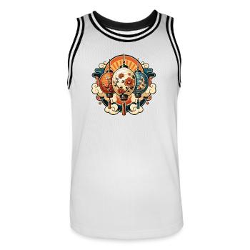 Chinese lanterns with flowers and koi - Men's Basketball Jersey - white/black - Front - AI Model Male 185 dark (185cm)